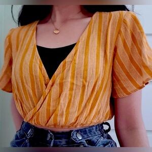 FOREVER 21 Mustard Yellow Striped Crop Top